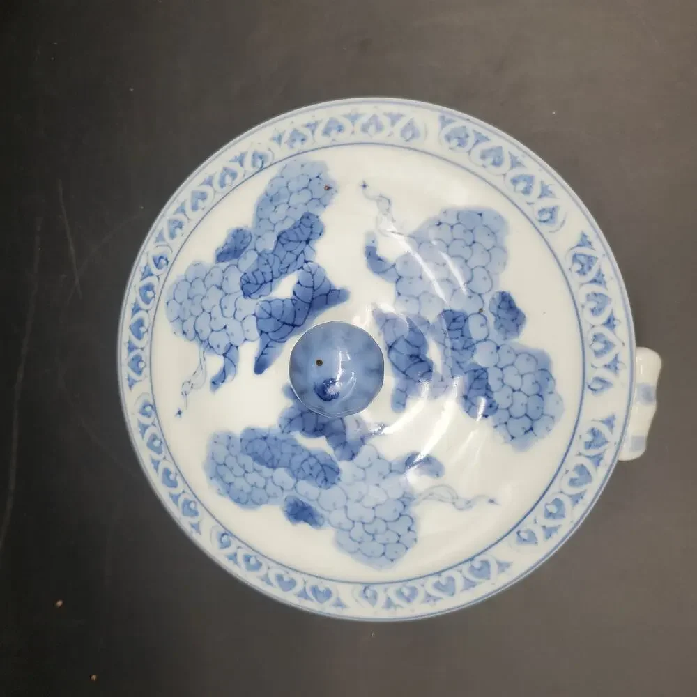 Vintage Blue White Porcelain Covered Vegetable Bowl Grapes China Tureen